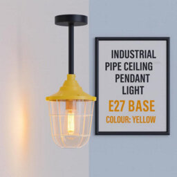Ledsone Industrial Ceiling Pendant Light Metal Yellow Light Shade Steampunk Style Conduit Pipe Loft E27 Indoor Pendantlight H-30Cm - thumbnail 9