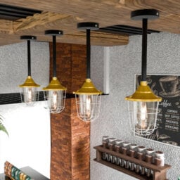Ledsone Industrial Ceiling Pendant Light Metal Yellow Light Shade Steampunk Style Conduit Pipe Loft E27 Indoor Pendantlight H-30Cm - thumbnail 5