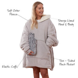 Ohs Hoodie Blanket Ultra Plush Wearable Sherpa Oversize - Silver - thumbnail 8
