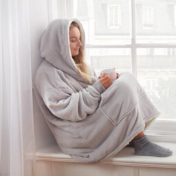Ohs Hoodie Blanket Ultra Plush Wearable Sherpa Oversize - Silver - thumbnail 6
