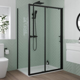 Affine 1400 X 800mm Sliding Shower Door Side Panel Enclosure 6mm Glass Black Framed - thumbnail 1