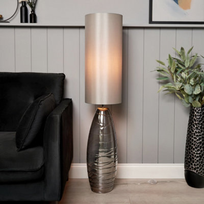 Litecraft Rita Smoke Ripple Glass Floor Lamp With Silver Fabric Shade - image 1