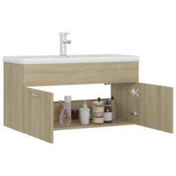 Berkfield Sink Cabinet With Built-In Basin Sonoma Oak Engineered Wood - thumbnail 6