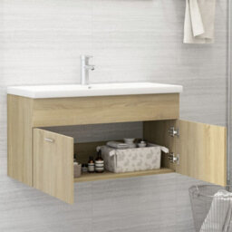Berkfield Sink Cabinet With Built-In Basin Sonoma Oak Engineered Wood - thumbnail 7