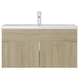 Berkfield Sink Cabinet With Built-In Basin Sonoma Oak Engineered Wood - thumbnail 3