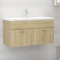 Berkfield Sink Cabinet With Built-In Basin Sonoma Oak Engineered Wood - thumbnail 1