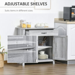 Homcom Farmhouse Barn Door Sideboard Accent Buffet Cabinet Coffee Bar Grey Grain - thumbnail 5