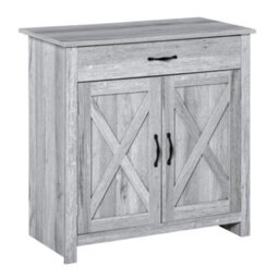 Homcom Farmhouse Barn Door Sideboard Accent Buffet Cabinet Coffee Bar Grey Grain - thumbnail 2