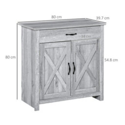 Homcom Farmhouse Barn Door Sideboard Accent Buffet Cabinet Coffee Bar Grey Grain - thumbnail 3