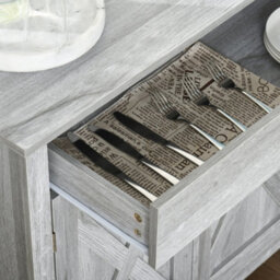 Homcom Farmhouse Barn Door Sideboard Accent Buffet Cabinet Coffee Bar Grey Grain - thumbnail 8