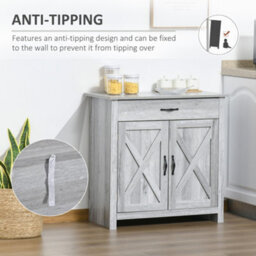 Homcom Farmhouse Barn Door Sideboard Accent Buffet Cabinet Coffee Bar Grey Grain - thumbnail 6