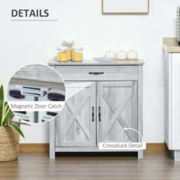 Homcom Farmhouse Barn Door Sideboard Accent Buffet Cabinet Coffee Bar Grey Grain - thumbnail 7