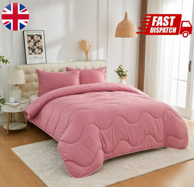 Pink Dark Pink 10.5 Tog Reversible Coverless Duvet Set With Matching Pillowcases Lightweight Microfiber Polyester Bedding - image 1