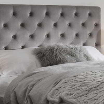 "Urban Textures Luxury 20"" High Velvet Fabric Upholstered Chesterfield Bed Headboard - Steel" - image 1