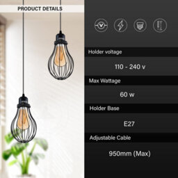 Ledsone Pendant Light Fitting With Shade Cage  E27 Metal Wire Light Pendant Hanging Lights For Kitchen - thumbnail 4