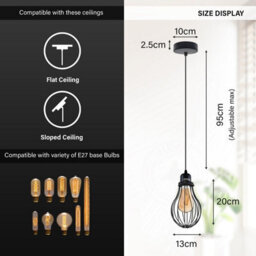 Ledsone Pendant Light Fitting With Shade Cage  E27 Metal Wire Light Pendant Hanging Lights For Kitchen - thumbnail 2