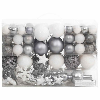 Berkfield Lightweight 111 Piece Christmas Bauble Set White And Grey Polystyrene