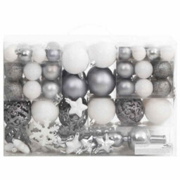 Berkfield Lightweight 111 Piece Christmas Bauble Set White And Grey Polystyrene