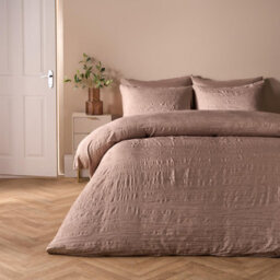 Ohs Crinkle Bedding Set Microfibre Duvet Cover With Pillowcase, Mink - Double