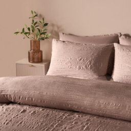 Ohs Crinkle Bedding Set Microfibre Duvet Cover With Pillowcase, Mink - Double - thumbnail 2