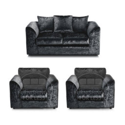 Furnishings For Less UK Crystal Crushed Velvet 3 Piece Sofa Set - 2 1 1 Black - Scatter Back - thumbnail 1