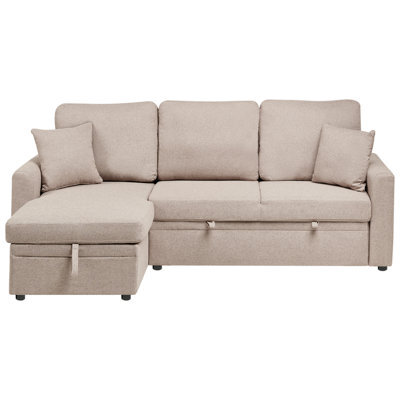 Beliani Corner Sofa Bed 3 Seater Nassjo Faux Linen Light Brown Right Hand - image 1