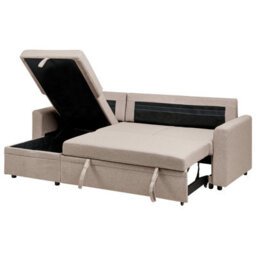 Beliani Corner Sofa Bed 3 Seater Nassjo Faux Linen Light Brown Right Hand - thumbnail 6