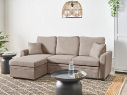 Beliani Corner Sofa Bed 3 Seater Nassjo Faux Linen Light Brown Right Hand - thumbnail 2