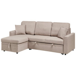 Beliani Corner Sofa Bed 3 Seater Nassjo Faux Linen Light Brown Right Hand - thumbnail 5