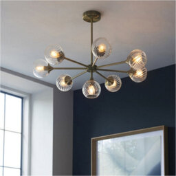 Loops 8 Light Pendant Lamp & 2X Matching Wall Lights - Antique Brass Clear Spiral Patterned Shade - thumbnail 5