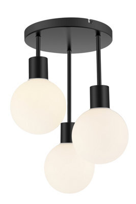 GoodHome Lognes Round Matt Glass & Metal Black 3 Lamp Led Ceiling Light - image 1