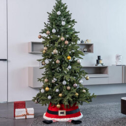 Led Santa Christmas Tree Skirt With Belt Design Red Festive Tree Stand Cover Illuminated Tree Collar With Built-In Lights Durable - thumbnail 3