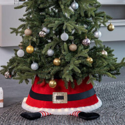 Led Santa Christmas Tree Skirt With Belt Design Red Festive Tree Stand Cover Illuminated Tree Collar With Built-In Lights Durable