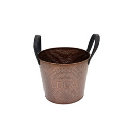 Charles Bentley Walnut Small Leather Handled Fireside Wood Bucket Iron Leather Antique Brass - thumbnail 6