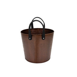 Charles Bentley Walnut Small Leather Handled Fireside Wood Bucket Iron Leather Antique Brass - thumbnail 7