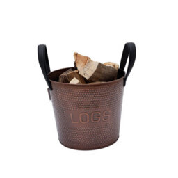 Charles Bentley Walnut Small Leather Handled Fireside Wood Bucket Iron Leather Antique Brass - thumbnail 4