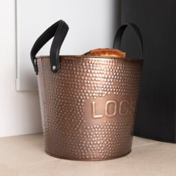 Charles Bentley Walnut Small Leather Handled Fireside Wood Bucket Iron Leather Antique Brass - thumbnail 2