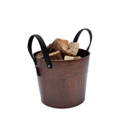 Charles Bentley Walnut Small Leather Handled Fireside Wood Bucket Iron Leather Antique Brass - thumbnail 3