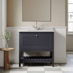 Balterley Coppenhall Bathroom Floor Standing 1 Drawer Vanity & Single Bowl 1 Tap Hole Marble Top, Indigo Blue/white, 800mm - thumbnail 2