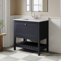 Balterley Coppenhall Bathroom Floor Standing 1 Drawer Vanity & Single Bowl 1 Tap Hole Marble Top, Indigo Blue/white, 800mm - thumbnail 4