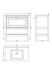 Balterley Coppenhall Bathroom Floor Standing 1 Drawer Vanity & Single Bowl 1 Tap Hole Marble Top, Indigo Blue/white, 800mm - thumbnail 8