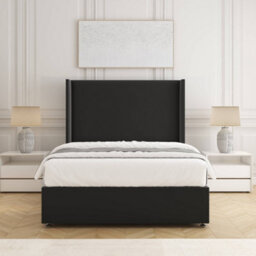 Bsspoke Austin Divan Bed Set Black Plush Velvet With 54Inch Wingedback Headboard & No Mattress No Drawers In All Sizes - thumbnail 3