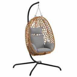 Urbn-Living Tulum Rattan Hanging Egg Chair Swing With Stand Garden Indoor Outdoor & Cushions - Light Brown - thumbnail 7