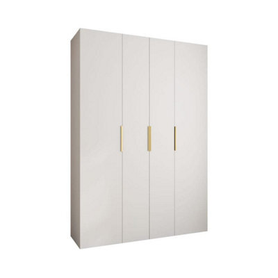Arte Stylish White Como Iv Hinged Door Wardrobe H2460mm W1700mm D500mm, Four Doors, Sixteen Shelves, Two Hanging Rails, Gold Handles - image 1