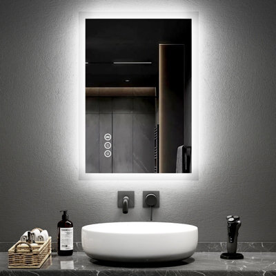 Emke Bluetooth Bathroom Mirror With Shaver Socket, 500X700mm Blue Atmosphere Light Mirror With 2 Color, Dimmable, Demister - image 1