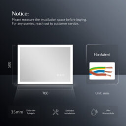 Emke Bluetooth Bathroom Mirror With Shaver Socket, 500X700mm Blue Atmosphere Light Mirror With 2 Color, Dimmable, Demister - thumbnail 9