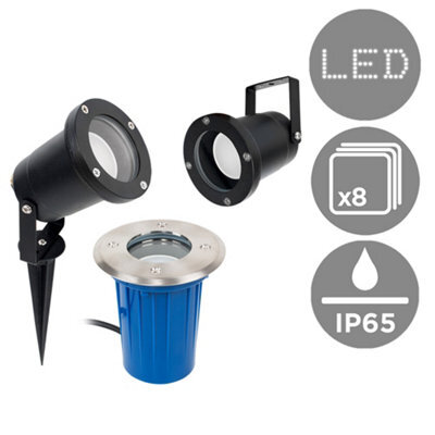 Valuelights Berwick 8 Pack Ip65 Rated Modern 3 In 1 Ground Wall Spike Outdoor Lights In Black Finish - image 1