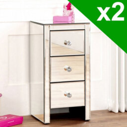 The Furniture Market Pair Of Slim Mirrored 3 Drawer Bedside Tables Crystal Handles Space Saving Design Premium Quality No Assembly Required - thumbnail 2