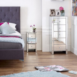 The Furniture Market Pair Of Slim Mirrored 3 Drawer Bedside Tables Crystal Handles Space Saving Design Premium Quality No Assembly Required - thumbnail 3