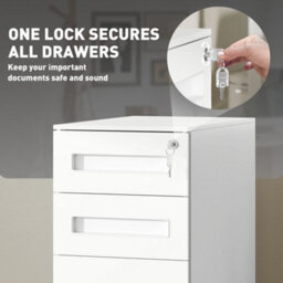 Vinsetto Lockable Mobile Filing Cabinet W/ 3 Drawers 30 X 43.5 X 60 Cm White - thumbnail 6